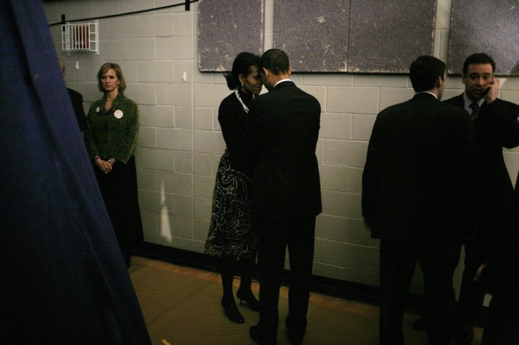 Photo volée aux Obama avant un meeting de campagne. Janvier 2008.