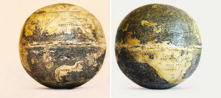 16. Le globe du monde, fait avec un œuf d'autruche, peut-être réalisé à Florence (il y a 510 ans)