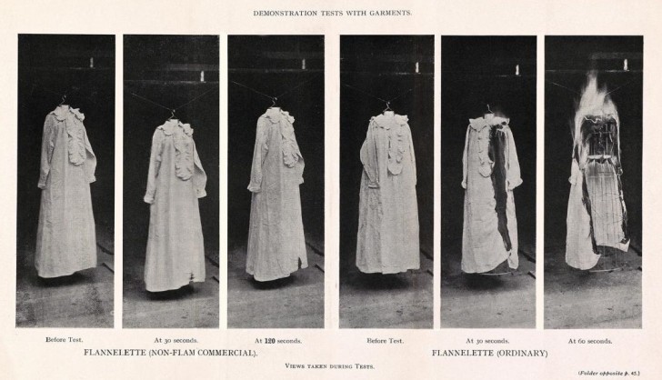 Een van de gevaarlijkste stoffen die in de materialen werd gebruikt was crinoline, een stof die uiterst ontvlambaar was en werd gebruikt om in de jurken van vrouwen te verwerken.