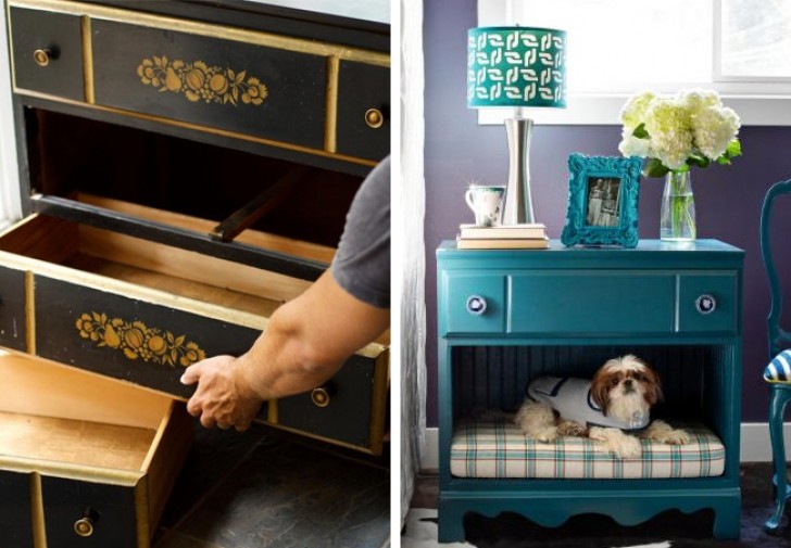 Ein Möbelstück mit großen Schubladen ... erfindet sich neu und wird zur Koje für Ihren Hund!