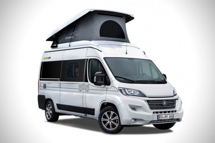 The HymerCar looks like a traditional 4-seater van, but in reality, it houses all the functionality of a camper.