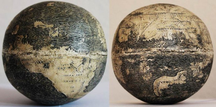 Un altro sorprendente reperto storico è il primo globo che raffigura anche le Americhe, realizzato unendo due metà di un uovo di struzzo per ottenere una forma sferica.