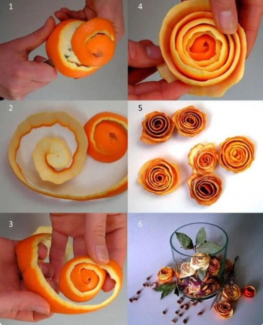 1. Realizza delle bellissime roselline profumate utilizzando la buccia dell'arancia. Accanto al giusto tipo di fiori secchi potrete ottenere decorazioni davvero uniche come quella in foto.