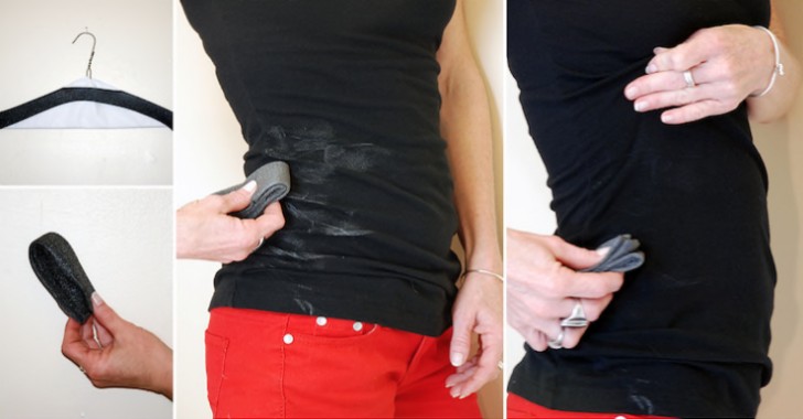 Sacar el tejido presente sobre las perchas para no hacer resbalar las prendas y usarlo para eliminar las manchas del desodorante!