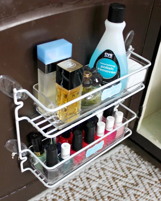 3. Hang a storage organizer on a cabinet door to create extra space!