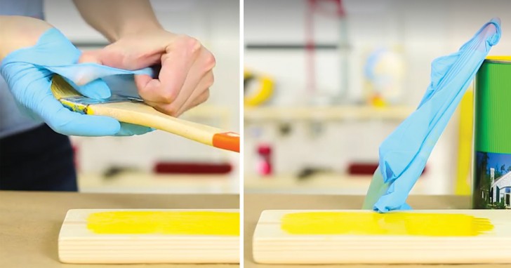 1. Tragt Handschuhe, wenn ihr malt: Ihr könnt sie als Aufbewahrung für den Pinsel benutzen und so vermeiden, dass die Farbe den Untergrund auf dem ihr arbeitet verschmutzt.