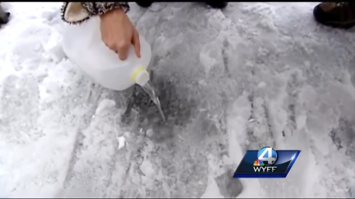 Mix the ingredients and go outside to try the newly created liquid substance --- just pour it directly on the ice to see it melt away instantly!