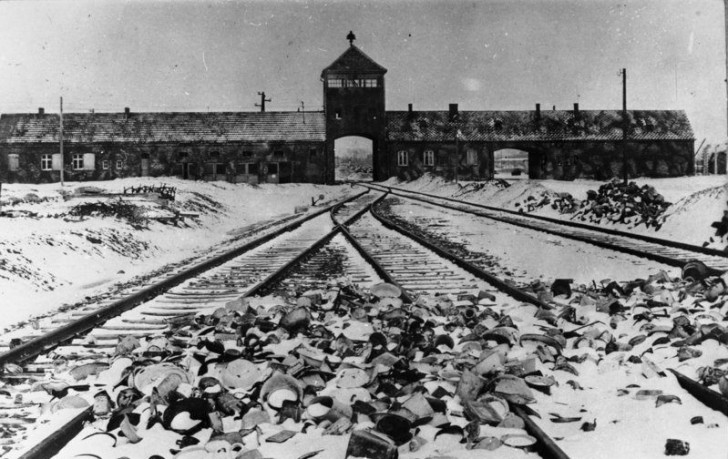 11. Ingreso al campo de Auschwitz (1945).