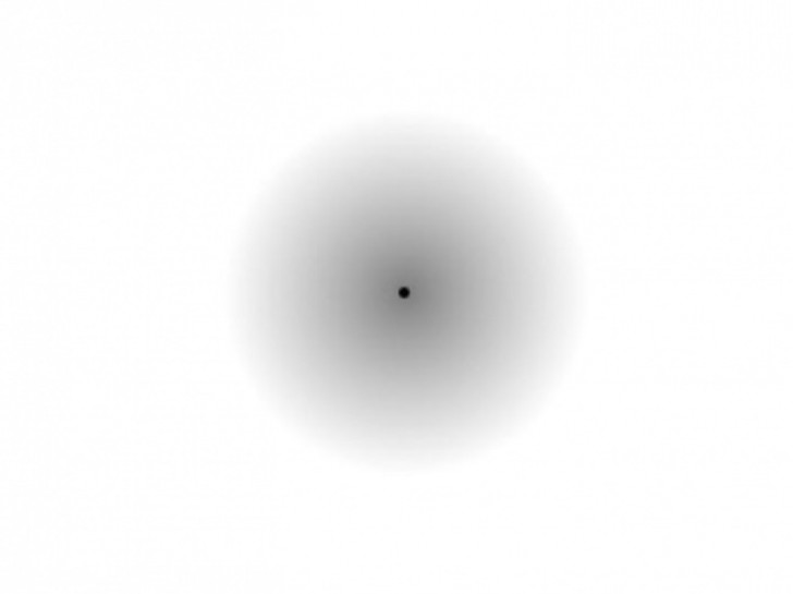Fixiere den schwarzen Punkt für einige Sekunden und der graue Fleck beginnt zu verschwinden.