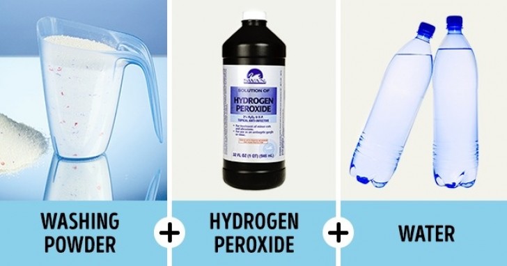4. Detersivo in polvere + acqua ossigenata + acqua