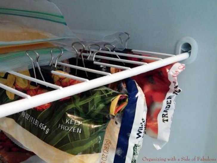 5. Use binder clips in the refrigerator! They can help you create more space and avoid creating ice.