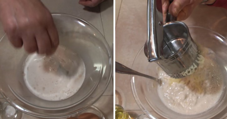 As soon as the milk is warm, remove from the heat and pour the mixture into a bowl; add half of the Manitoba flour and then add the potatoes, which you should have already mashed.