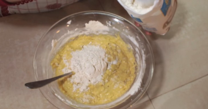 Stir well and then start adding the type 00 flour -- a little at a time.