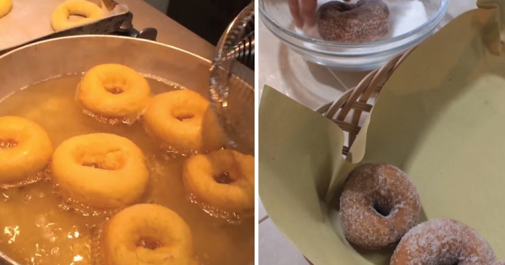 Versez de l'huile d'arachide dans une grande casserole et faites la chauffer ; avant de tremper les beignets faites un test avec un morceau de pâte: si l'huile est assez chaude, vous pouvez lancer la friture. Tournez plusieurs fois les beignets jusqu'à ce qu'ils soient dorés et une fois égouttés trempez les dans le sucre.