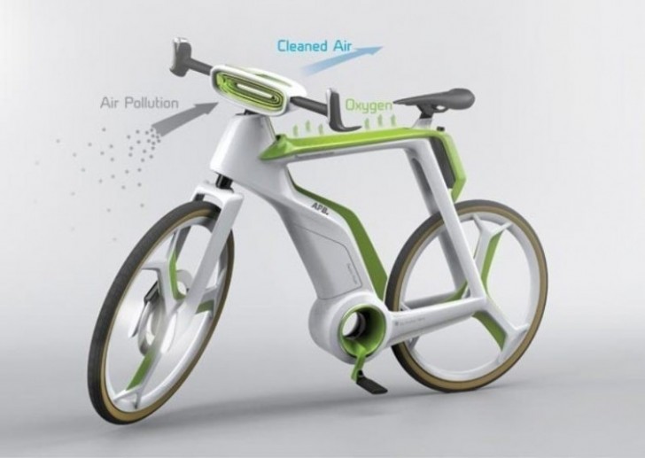 Le vélo purificateur d'air (Air Purifier Bike) est né comme un vélo doté d'un système de filtration d'air qui non seulement nettoie des particules polluantes l'air qui pénètre dans le filtre spécial du guidon, mais qui permet également de produire de l'oxygène grâce à un système qui reproduit le processus de la photosynthèse et en réalise une artificielle.
