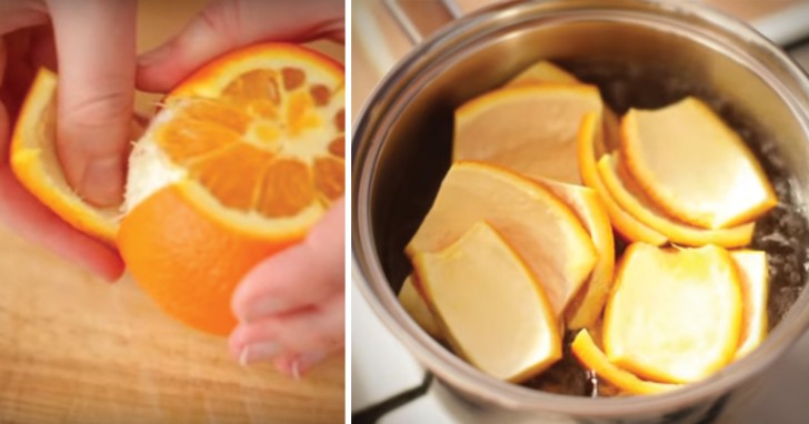 1. Lavar bien las naranjas, eliminar las puntas y cortar la cascara de cada una en 4 partes iguales. Proseguir poniendo a hervirlas por cinco minutos, luego colarlas y repetir con agua nueva.