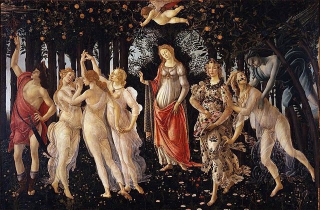 La Primavera, tempera su tavola. Sandro Botticelli, 1482 circa.