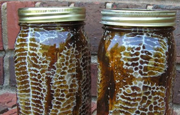8. When the honey is ready just remove the jar and free the honeycomb from the bees. Remember to remove the bees wax!