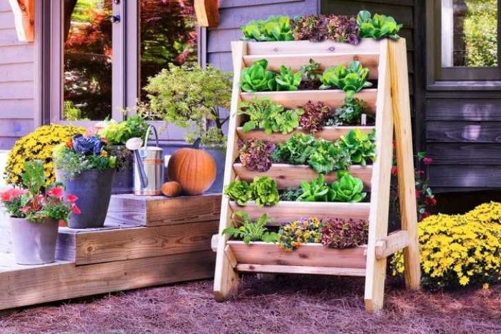 8. Une structure en bois verticale pour planter la salade!