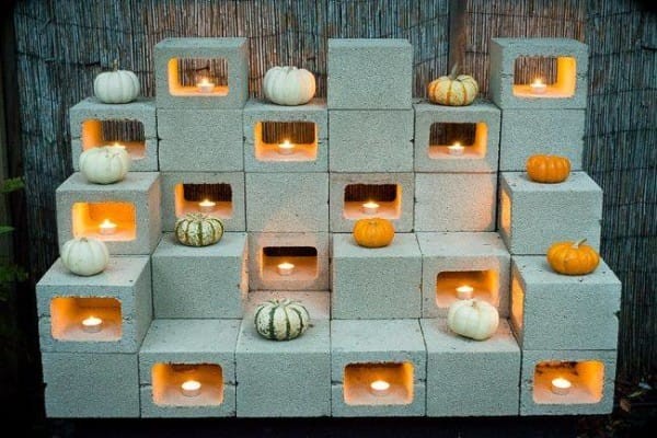 14. Here is a cement block structure for perfect night lighting for Halloween!