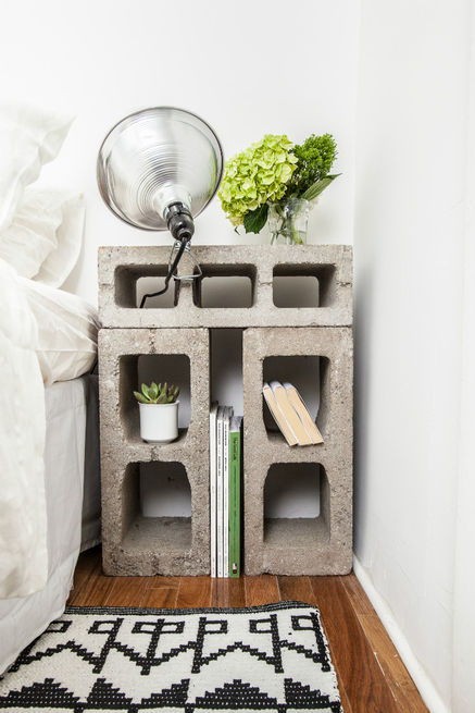 5. You only need just three cement blocks to create a practical bedside cabinet or nightstand.