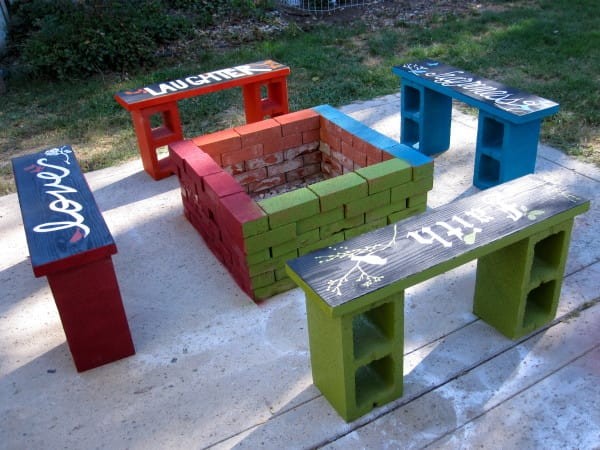7. Paint the cement blocks and assemble them to create beautiful benches.