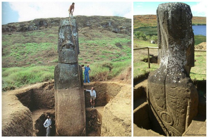 #14 Osterinsel. Ausgrabungen um die Größe der Statuen zu messen