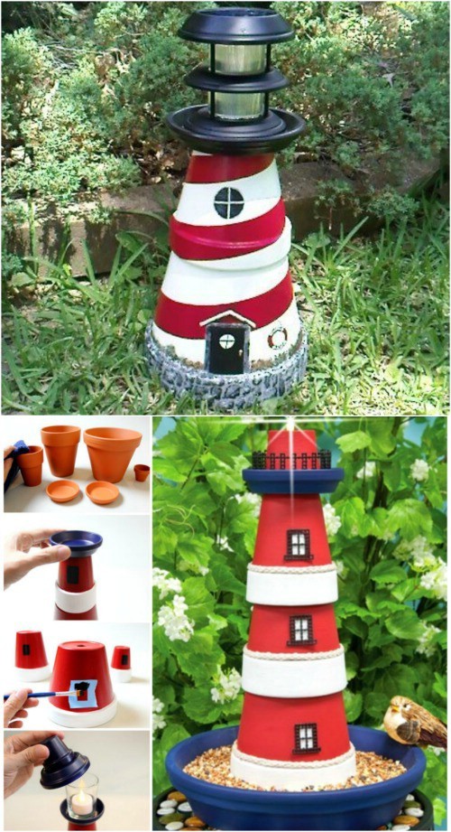 10.Make garden decorations with pots that are no longer used.