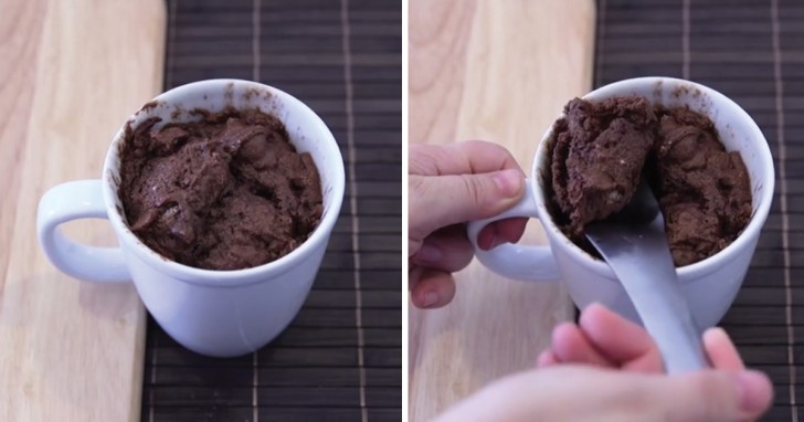 5. Remove the mug from the microwave oven and your delicious homemade chocolate muffin is ready to eat!