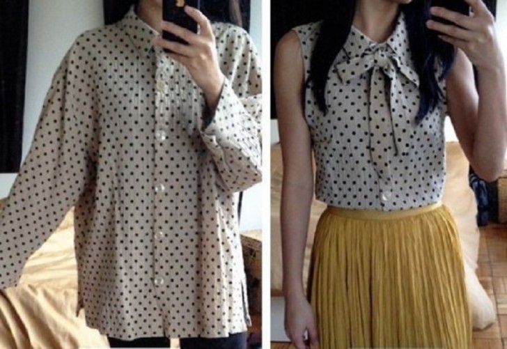 6. Van oud overhemd geheel uit de mode tot een leuke blouse-top met papillon.