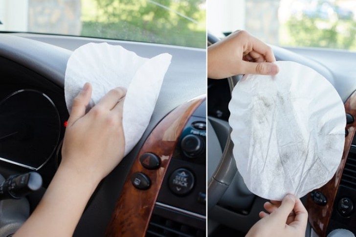 6. To eliminate the dust from the dashboard with a single action -- try using a coffee filter.