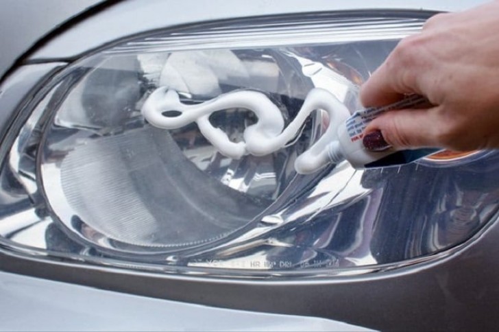 7. Car headlights turn yellow with time but to make them shine again there is a cheap way --- toothpaste!