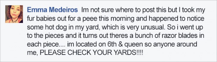 Ela resolveu avisar a polícia e também todos os vizinhos publicando um post no Facebook.