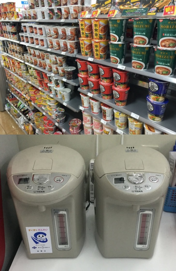 5. Envie soudaine de nouilles? Au supermarché, il y a des distributeurs d'eau chaude pour préparer les fameux noodles en 5 minutes.