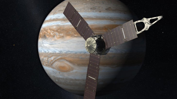 7. Na een zes jaar durende ruimtereis is de sonde Juno eindelijk in een baan rond Jupiter gekomen en kunnen er belangrijke gegevens worden verzameld.