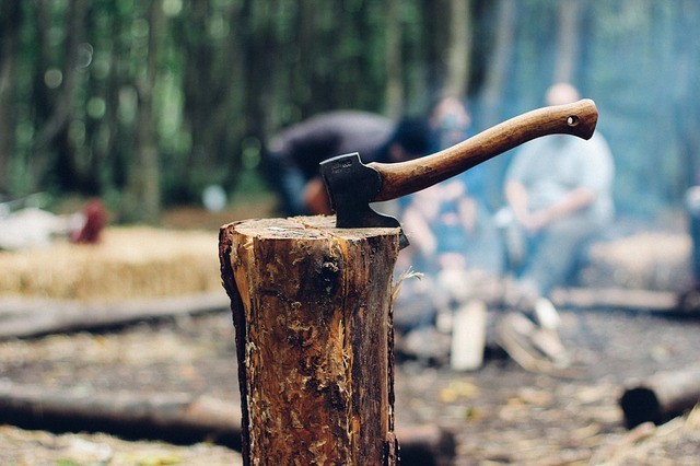 Tree trunks are split through the application of force on a sharp ax blade. A small change can save a lot of effort.