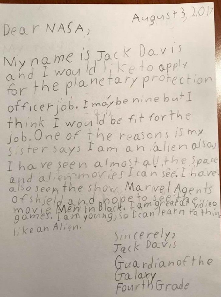 Questa è la letter scritta dal piccolo Jack, è datata 3 agosto 2017.