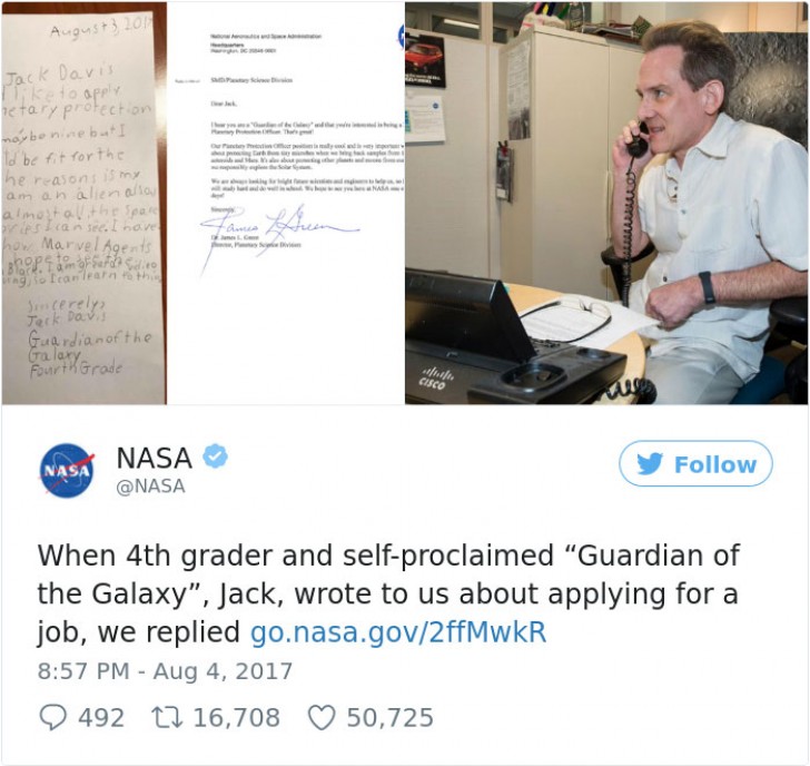 La lettera è stata ricevuta da Dr. James L. Green, direttore della divisione scientifica planetaria.
