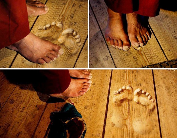 A monk has left his mark after praying in the same place for decades!