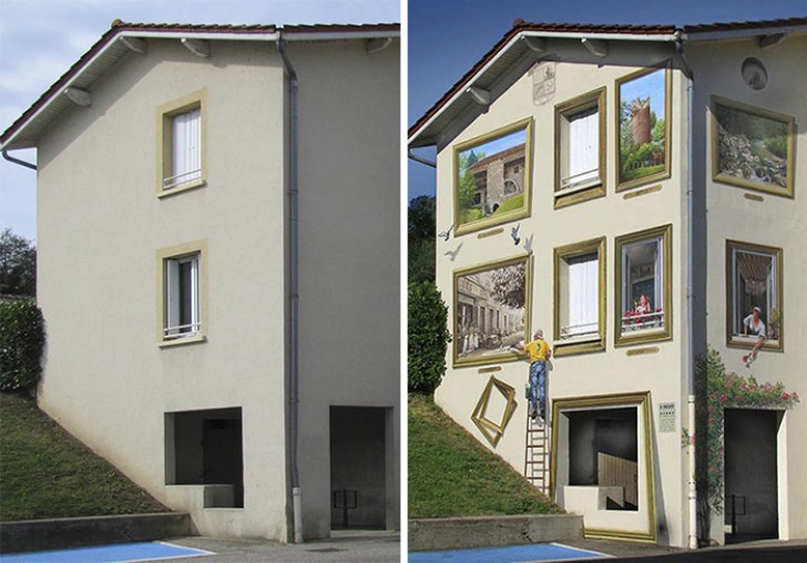 Eine Fassade in Eyzin Pinet, einer kleinen Stadt in der Rhone-Alpen Region.