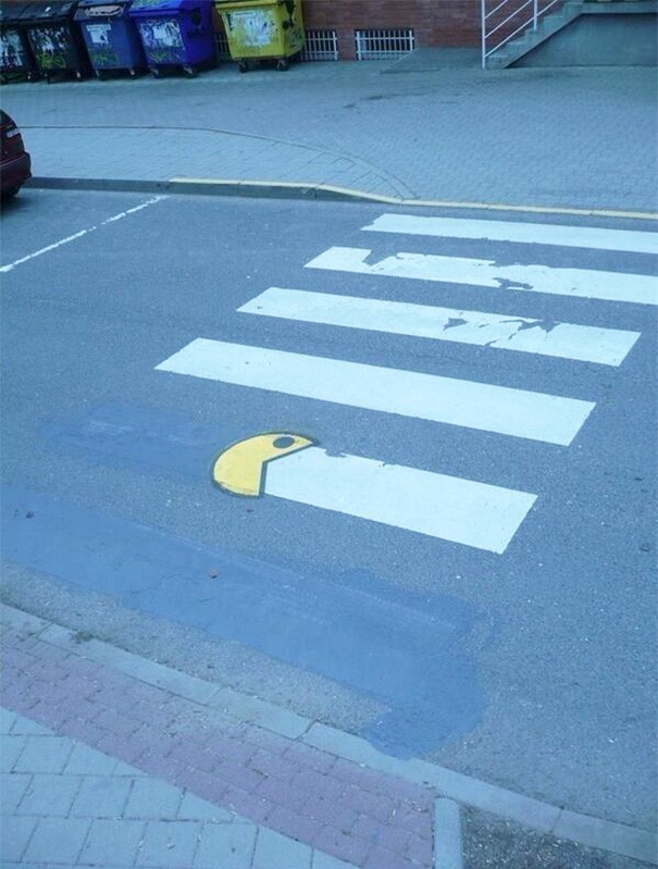 11. Pac-Man also eats pedestrian zebra stripes!