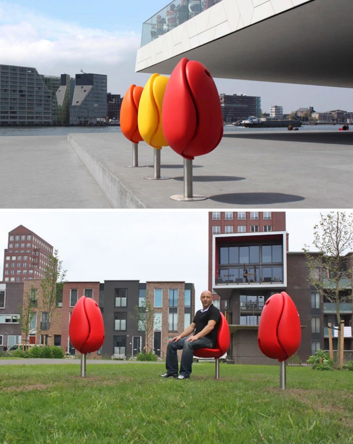 Des bancs-tulipes!