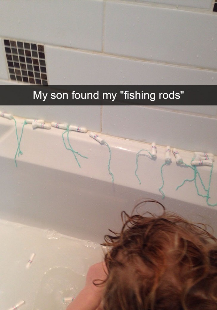 7."My son discovered my [fishing rods]."