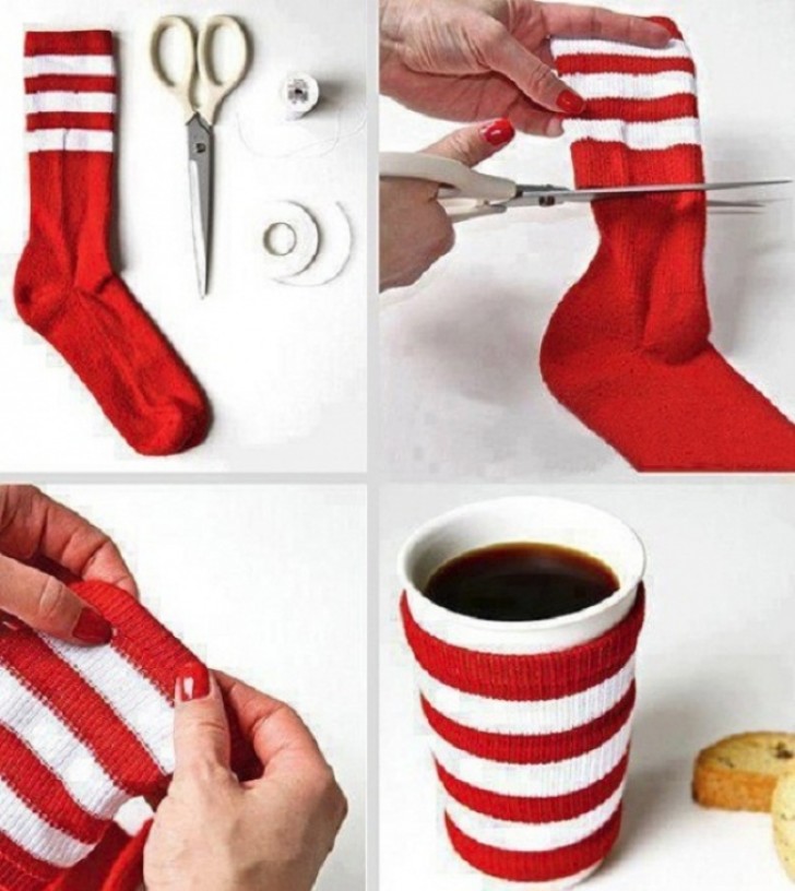 10. Keep cups or mugs warm or hot with an unpaired sock!