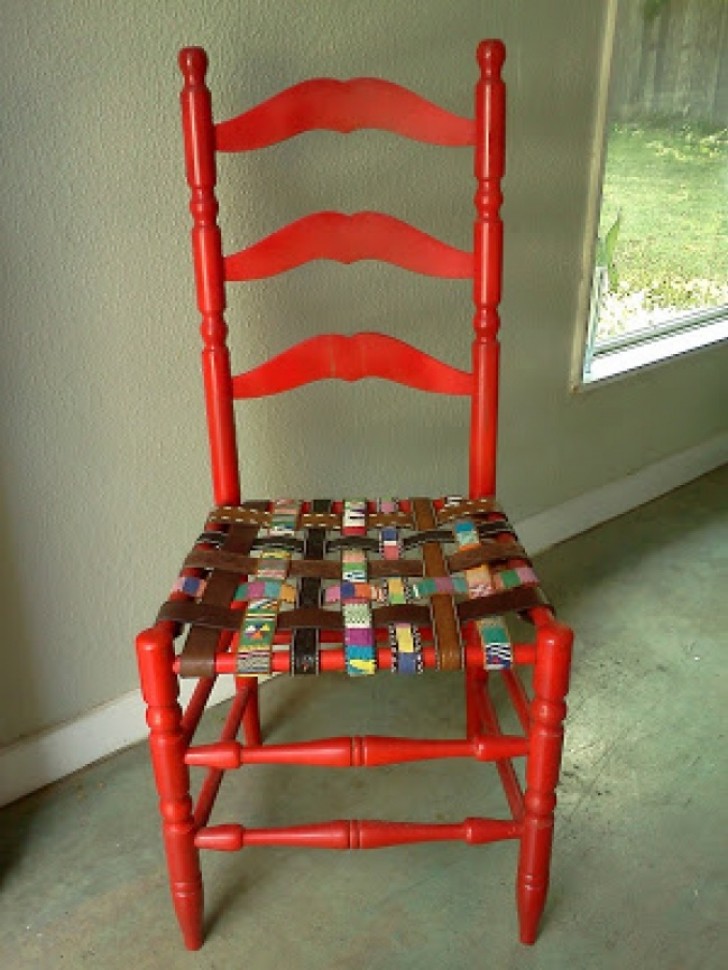 5. A chair seat made from old belts.
