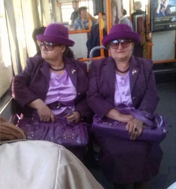 The ladies in purple.