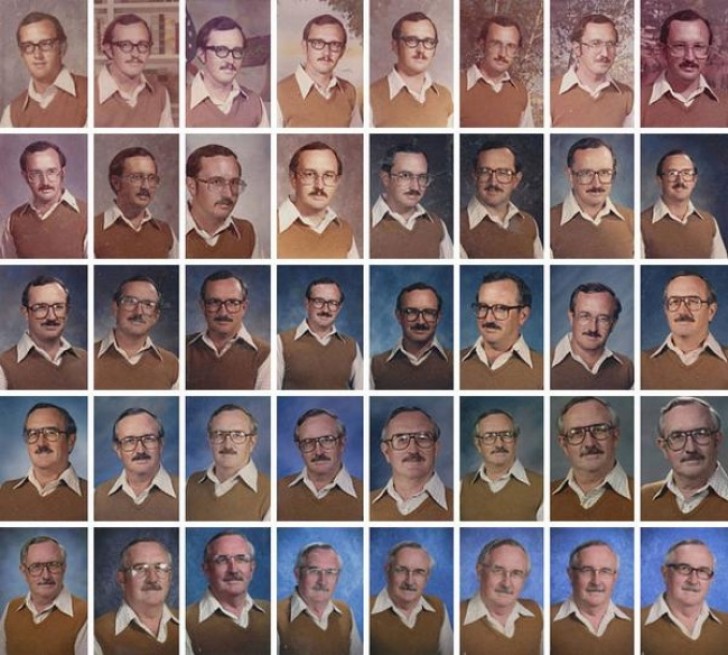Per 40 lunghi anni, in occasione della foto di fine anno questo docente ha indossato gli stessi vestiti...