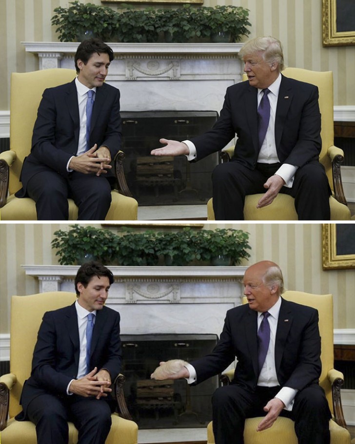 13. Qualcosa non convice Trudeau a stringere la mano del Presidente Trump. 