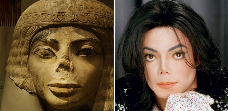 Eine ägyptische Büste und Michael Jackson.