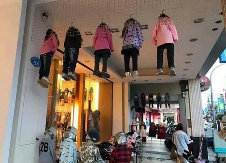 A great idea for arranging and positioning clothes store mannequins.
